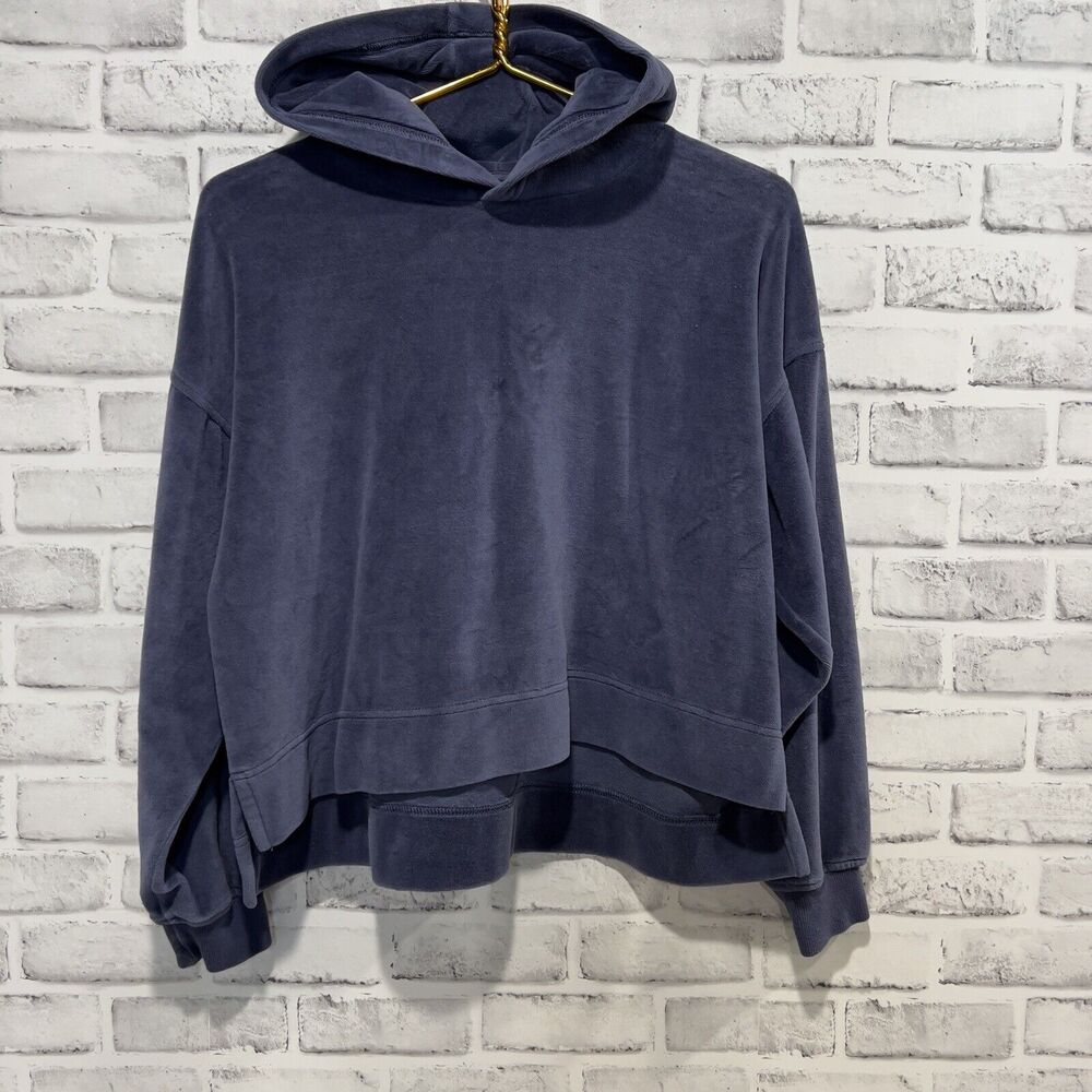 AERIE Women's L/S Velour Pullover Sweatshirt Hoodie - Blue - Size XXS